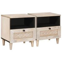 set de 2 mesitas de noche - mueble de dormitorio - madera de ingenieria - blanco 40x33x46cm