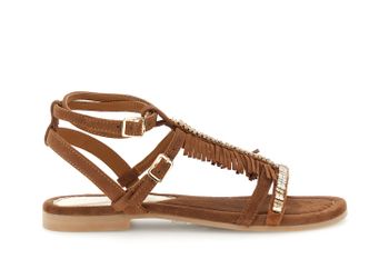 sandalias de ante con flecos y cadena de strass. brown 37