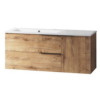 Kibath Mueble De Baño Con Lavabo Tribu 100x45 Cm Acabado Roble Ostippo Mate 2 Cajones Suspendido