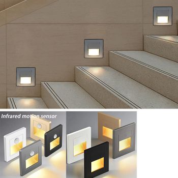 Luz LED con Sensor de Movimiento PIR, Luces LED de CA 110V-220V, Lámpara de Pared Empotrada para Escaleras y Dormitorios, Luz Nocturna LED