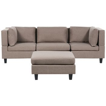 Sofá Modular Moderno 3 Plazas Tapizado Tela Poliéster Respaldo Acolchado Con Otomana Marrón  Unstad