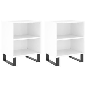 Mesita De Noche 30x40x50 Cm Madera Trabajada Y Hierro - Blanco