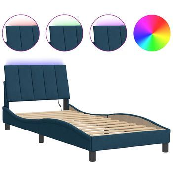Cama Individual | Estructura Cama Con Luces Terciopelo Azul 90x190 Cm Cfw78208