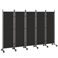 outsunny biombo plegable de 5 paneles con 12 ruedas 252x170 cm biombo separador de ambientes modulable negro