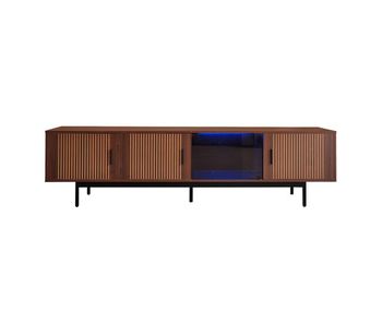 Mueble tv lowboard - textura tallada, led y puerta de vidrio templado - negro, nogal