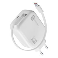 cargador cellularline retractable power 65w gan usb-c cable retractil blanco
