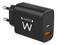 cargador de pared rapido ewent usb-a usb-c qc30 20w negro