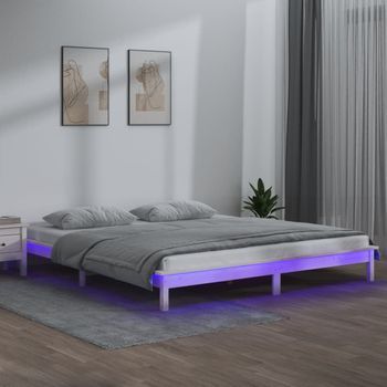 Cama Matrimonial | Cama Para Adultos | Estructura De Cama Con Led Madera Maciza Blanca 180x200 Cm Cfw736176