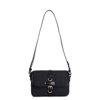 bolso bandolera con solapa de paja black