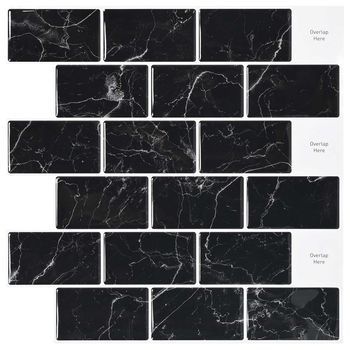 Azulejo De Metro 20 Uds. Mármol Negro 30 X 30 Cm Vidaxl