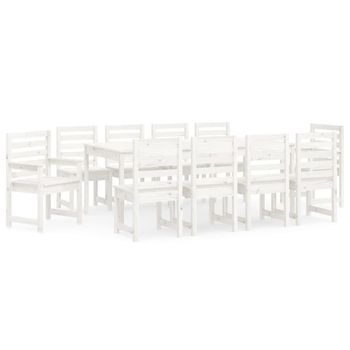 Juego De Comedor De Jardín 11 Piezas Madera Maciza Pino Blanco Vidaxl