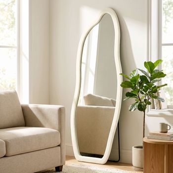 Espejo De Cuerpo Entero De Mdf Vidrio Templado Homcom 160x60 Cm-crema