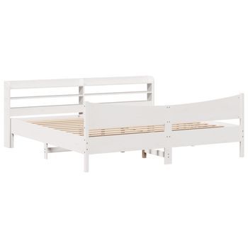 Cama De Matrimonio | Cama De Adulto | Estructura Cama Cabecero Madera Maciza Pino Blanco 180x200 Cm