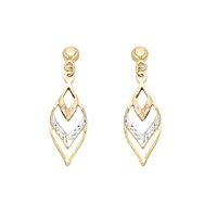 9ct gold three colour drop earrings - 33mm drop - g4814