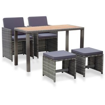 Set Comedor Jardín 5 Pzas Ratán Sintético Y Madera Acacia Gris Vidaxl