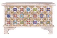baul madera de mango detalles en ceramica y bronce