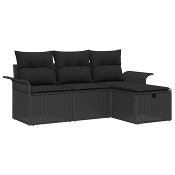 Conjunto De Sofá De Jardín De 4 Uds Con Cojines Ratán Poliéster Negro Cfw267839