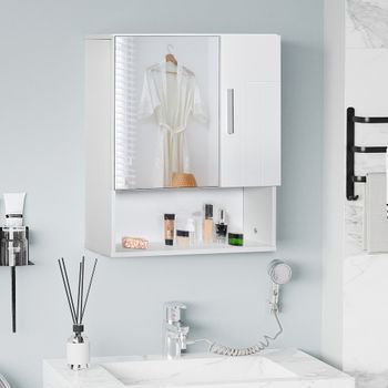 Armario Baño Con Espejo De Mdf Vidrio Kleankin 54x15,2x55,3cm-blanco