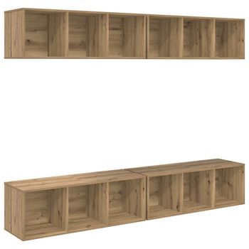 Conjunto De Mueble De Tv 4 Uds | Mueble De Salón | Gabinete De Tv Roble Artesanal 37 X 37 X 107 Cm
