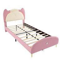 cama tapizada cama individual tira led esponja suave  piel sintetica beige  rosa 90x200cm