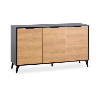 Aparador kalma 3 puertas color negro/roble, 136 cm ancho