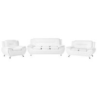 conjunto de sala de estar moderno 6 plazas piel vegana ecologica acolchado grueso patas plateadas blanco leira
