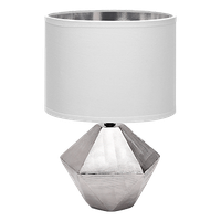 aigostar 197186 - lampara de ceramica casquillo e14 r220mm forma de diamante plateado lampara de mesa o mesita de noche pantalla de tela lampara escritorio diseno moderno para estudio salon