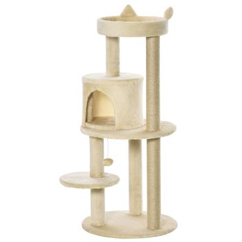 PawHut Árbol Rascador para Gatos 104 cm con Plataformas Refugio Postes de Sisal Bola de Juego Crema Ideal para Afilar Garras y Descanso   Aosom España