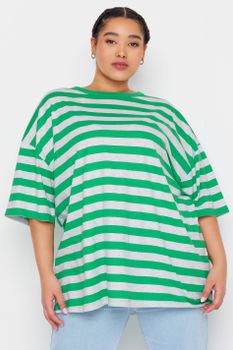 Yours Camiseta Algodón De Rayas Verdes, Mujer Curvy Y Tallas Grandes, Yours