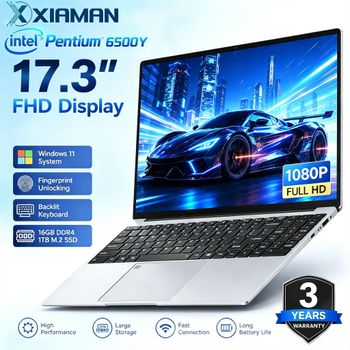Xiaman 2026 NUEVO Ordenador Portátil Intel de 17.3 Pulgadas, Ordenador Portátil Intel Pentium 6500Y, 16 GB de RAM, 1 TB 2 TB SSD, 1920*1080P, Windows 11, Huella Dactilar, Ordenadores Portátiles de