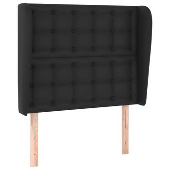 Cabecero Cama | Panel De Cabecera Con Orejas De Cuero Sintético Negro 103x23x118/128cm