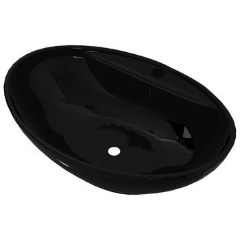 Lavabo De Baño Moderno | Lavabo De Cerámica Con Agujero Para Grifo/desagüe Negro Ovalado