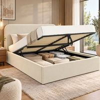cama 160x200 con arcon de almacenamiento cabecero alto capitone en terciopelo beige somier incluido r anton