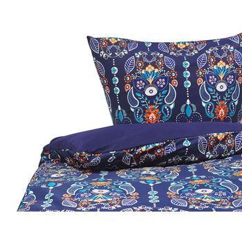 Conjunto De Fundas Y Almohada Algodón Azul Oscuro 135 X 200 Cm Estampado Floral Juego De Edredón De Lino Dormitorio Moderno Madrona