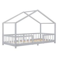 cama para ninos de madera pino 207 x 97 x 138 cm cama infantil con reja protectora casita forma de casa gris oscuro blanco mate lacadoencasa