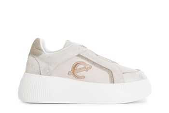 zapatillas slip-on de piel de ante laminado con apliques de glitter beige