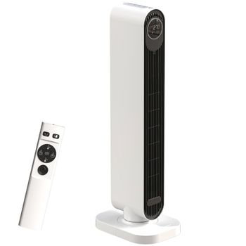 HOMCOM Termoventilador en ABS de 2000W con mando a distancia, oscilación y temporizador, 30x22x82.5 cm, Blanco