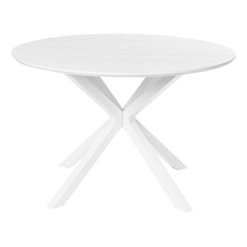 Mesa De Comedor Moderna De Mdf Con Estructura Metálica Ø 120 Cm Mobiliario De Salón Blanco Fitzroy