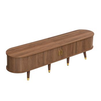 Conjunto De Muebles De Salón 3 Piezas, Mesa De Centro Elevable Ovalada, Mueble De Tv Y Aparador, Mdf, Nogal