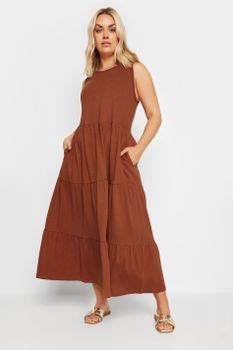 Yours Vestido De Algodón Terracota Escalonado Sin Mangas, Mujer Curvy Y Tallas Grandes, Yours