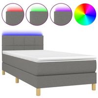 cama individual  cama para adultos  cama box spring con colchon y led tela gris oscuro 90x190 cm