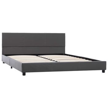 Cama Matrimonial | Cama Doble | Estructura De Cama Sin Colchón Cuero Sintético Gris 140x200 Cm Cfw65550