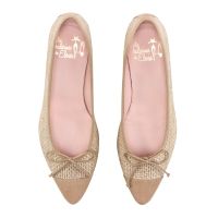 bailarina punta alargada tela saco beige metalizado puntera piel modelo brita