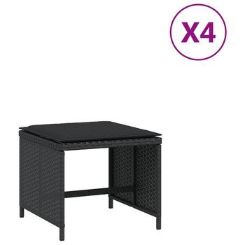 Taburetes De Jardín | Otomana De Jardín | Reposapiés De Jardín Con Cojines 4 Uds Ratán Pe Negro 40x40x35cm