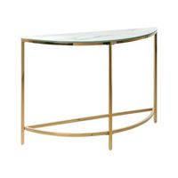 consola de vidrio templado blanco dorado 111 x 36 cm acero inoxidable media luna glamour moderno sala de estar dormitorio orita