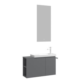 Conjunto De Mueble Con Lavabo Y Espejo (2 Piezas)  - 80 X 22 X 45 Cm - Gris Mate