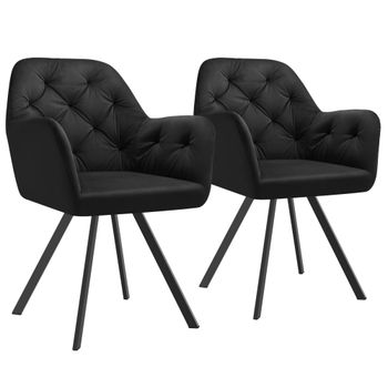 2 sillas de comedor 360º con reposabrazos y de terciopelo, negro