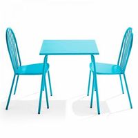 mesa de jardin bistro y 2 sillas de acero azul palavas - oviala