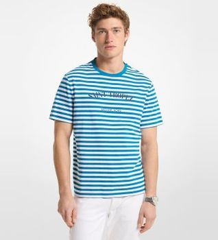 Michael Kors para hombre. CS652XRFV4 Camiseta Saint-Tropez de punto liso de algodón a rayas azul (XS), Casual, Manga corta