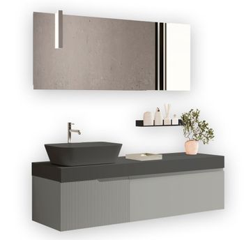 Mueble de baño 7 piezas en mdf gris mate